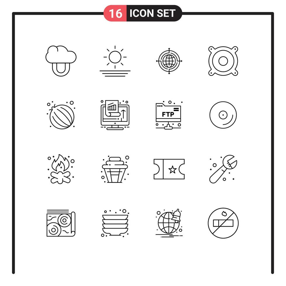 Set of 16 Modern UI Icons Symbols Signs for growth vegetable target onion speaker Editable Vector Design Elements