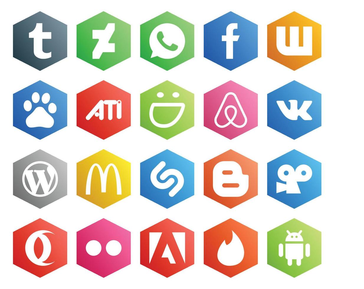 20 Social Media Icon Pack Including flickr viddler air bnb blogger mcdonalds vector
