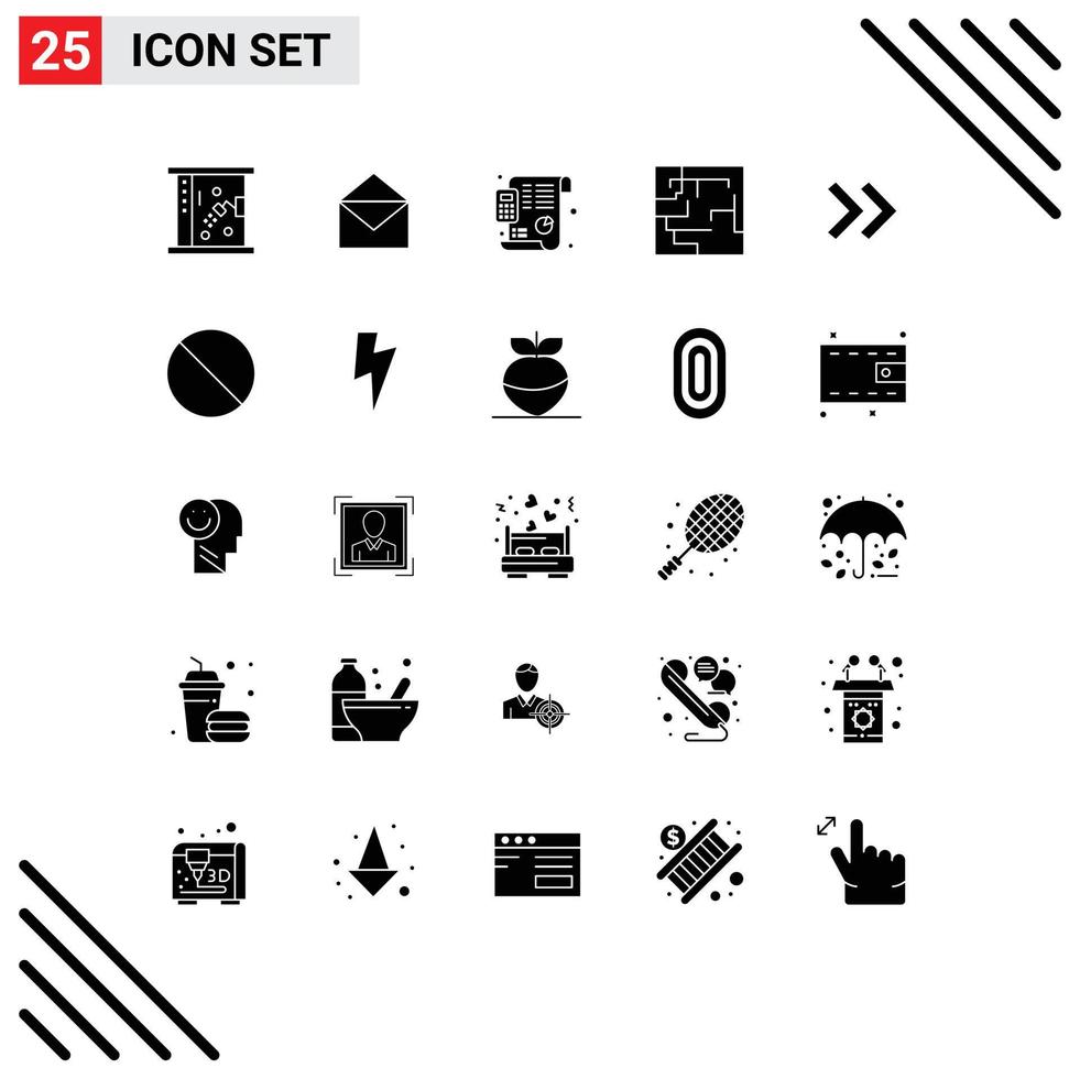 Pictogram Set of 25 Simple Solid Glyphs of right arrow plan maze labyrinth Editable Vector Design Elements