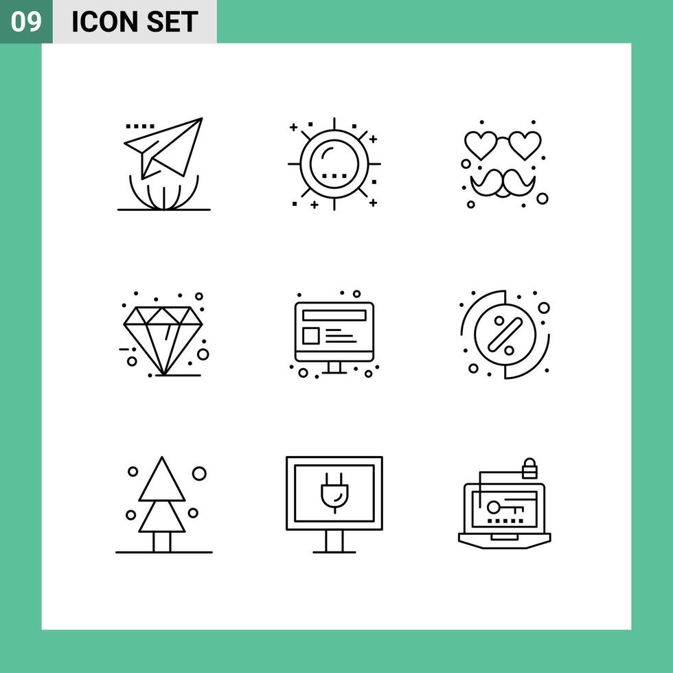 Set of 9 Vector Outlines on Grid for computer premium sunshine friday black Editable Vector Design Elements