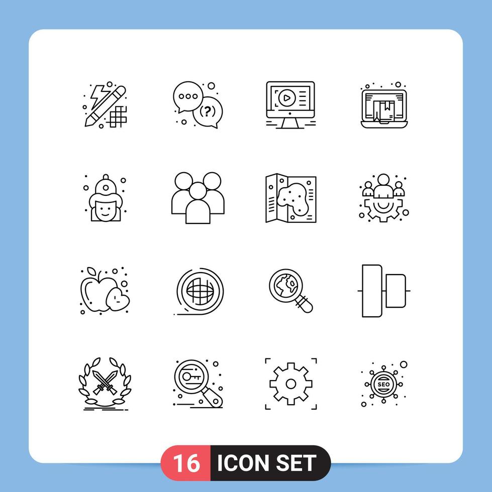 16 User Interface Outline Pack of modern Signs and Symbols of online commerce monitor e box Editable Vector Design Elements