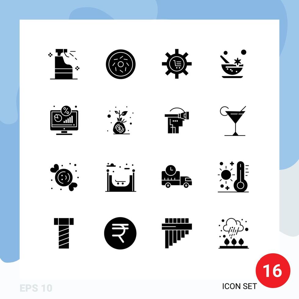 Modern Set of 16 Solid Glyphs and symbols such as discount mortar configuration cosmetics setting Editable Vector Design Elements