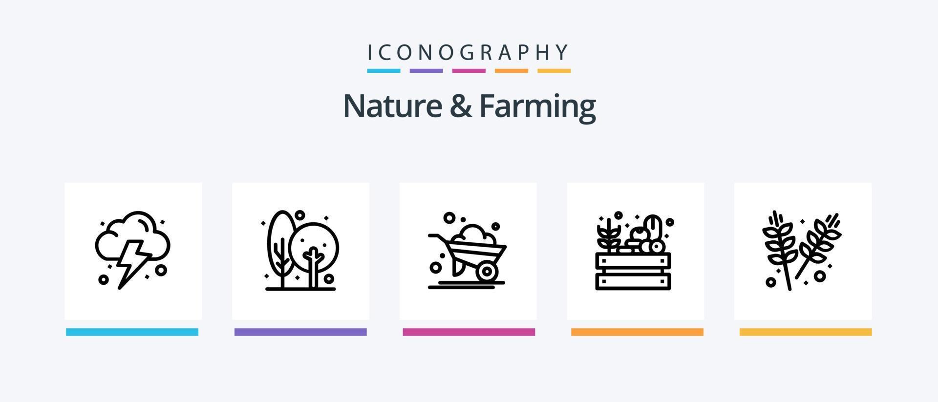 Nature And Farming Line 5 Icon Pack Including farming. grains. crop. garden. agriculture. Creative Icons Design vector