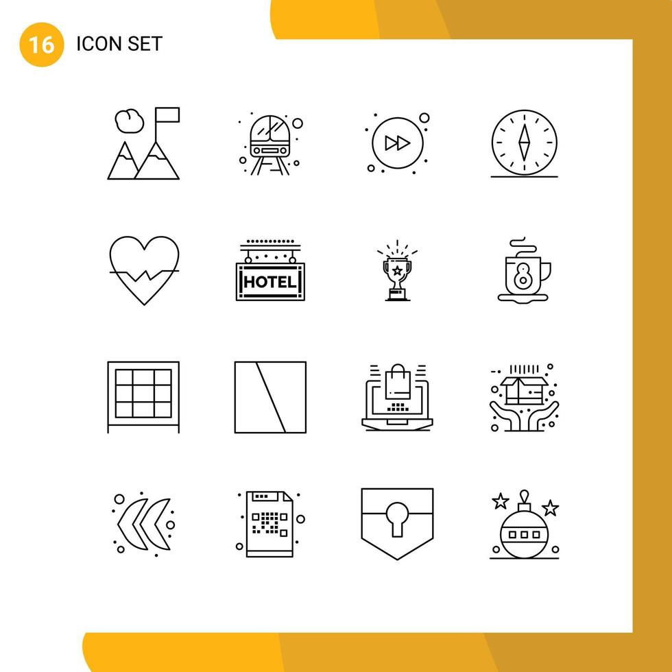 Editable Vector Line Pack of 16 Simple Outlines of beat heart forward travel direction Editable Vector Design Elements