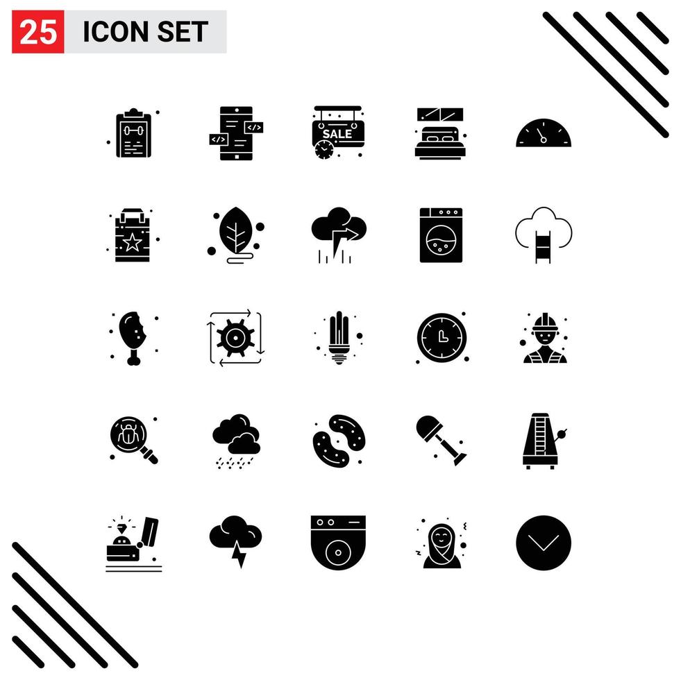 Pack of 25 creative Solid Glyphs of gauge room mobile hotel online shop Editable Vector Design Elements