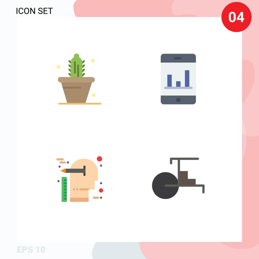 Group of 4 Flat Icons Signs and Symbols for cactus thinking spring smartphone mind Editable Vector Design Elements