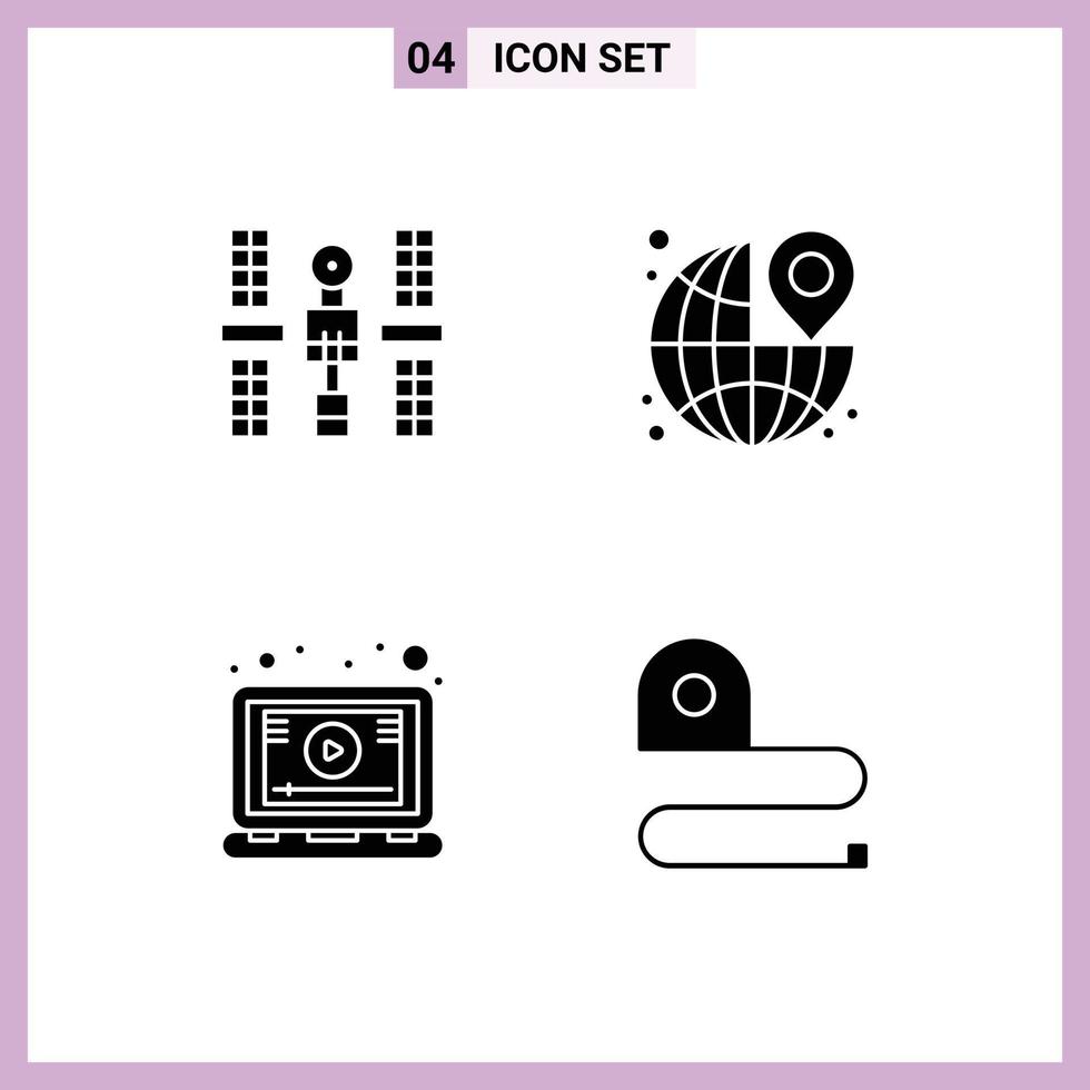 Mobile Interface Solid Glyph Set of 4 Pictograms of complex travel satellite destination online Editable Vector Design Elements