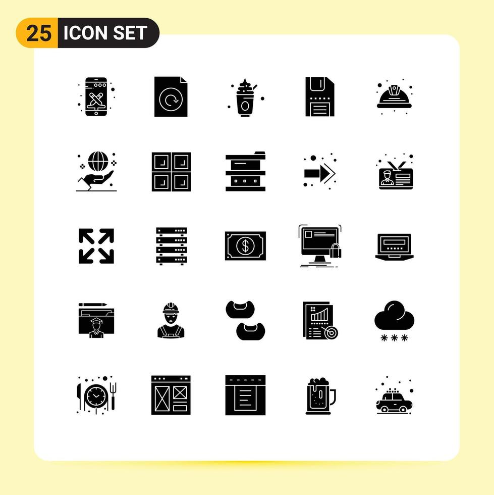 25 Universal Solid Glyph Signs Symbols of helmet save party interface download Editable Vector Design Elements