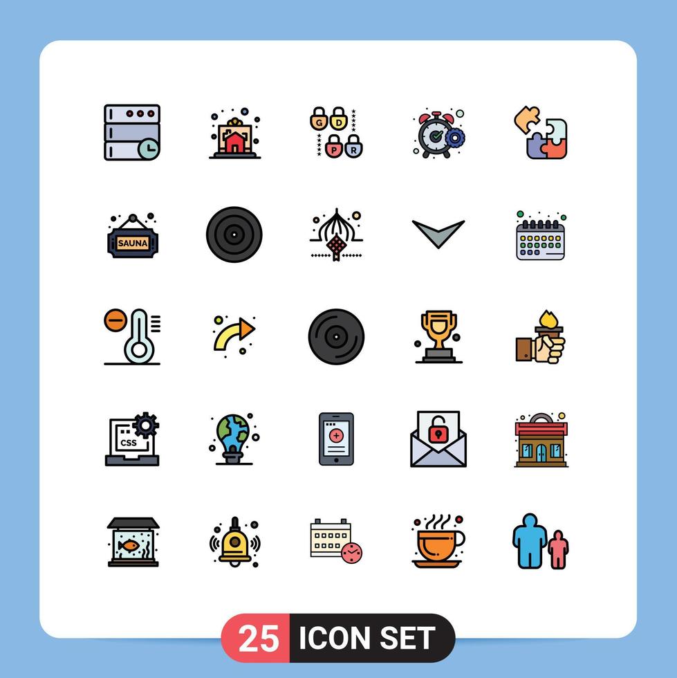Modern Set of 25 Filled line Flat Colors Pictograph of game watch gdpr timer chronometer Editable Vector Design Elements