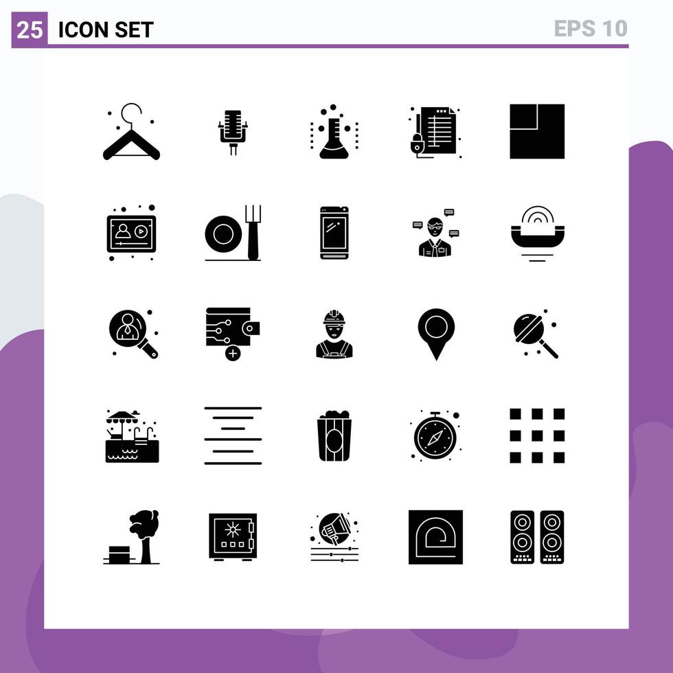 Set of 25 Commercial Solid Glyphs pack for scale secure hospital report protect Editable Vector Design Elements