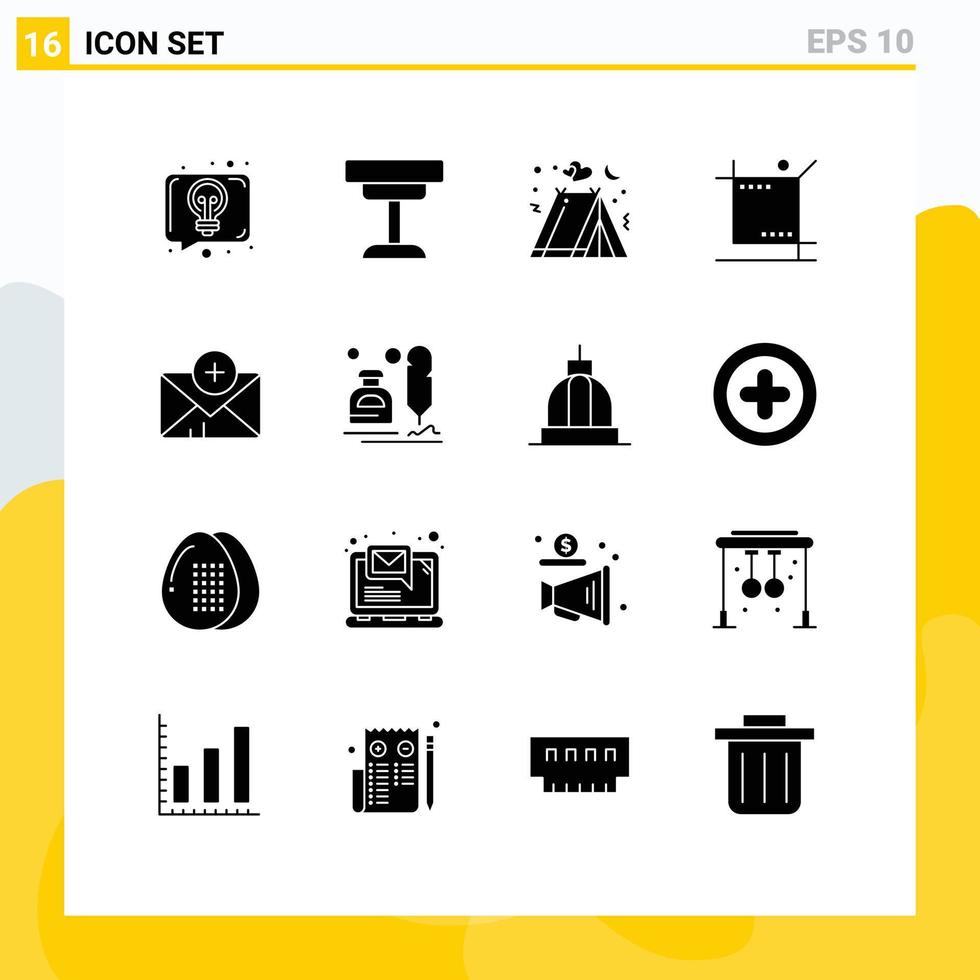 Pictogram Set of 16 Simple Solid Glyphs of tools graphic table design tent Editable Vector Design Elements