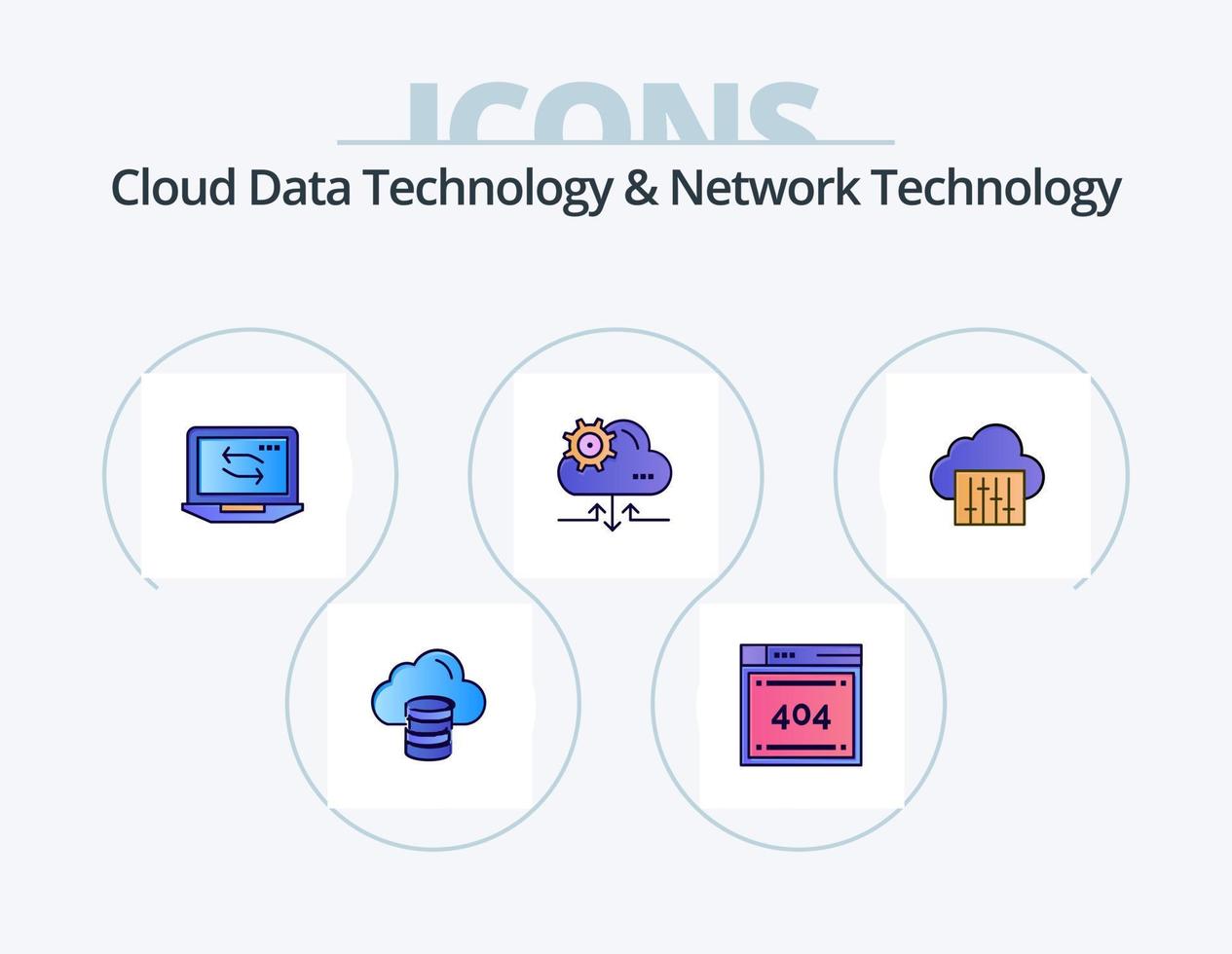 Cloud Data Technology And Network Technology Line Filled Icon Pack 5 Icon Design. world. internet . chang. globe . money vector