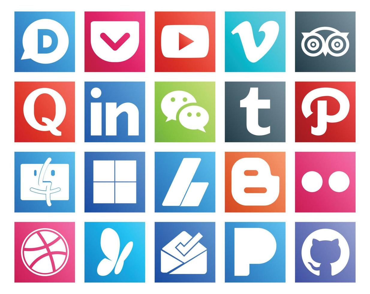 20 social medios de comunicación icono paquete incluso adsense descubridor quora camino Mensajero vector