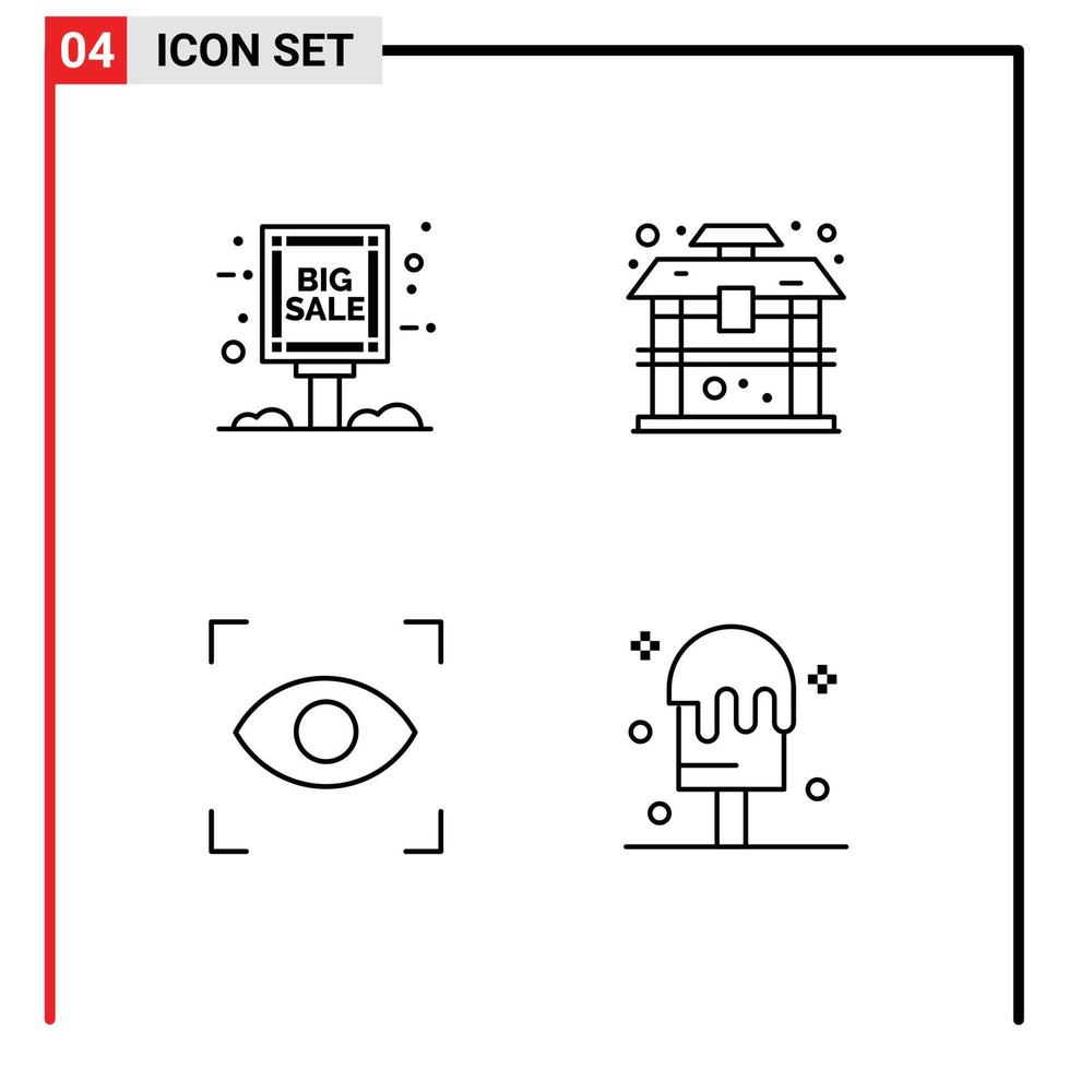 4 Universal Line Signs Symbols of board focus sale advertisement china cream Editable Vector Design Elements