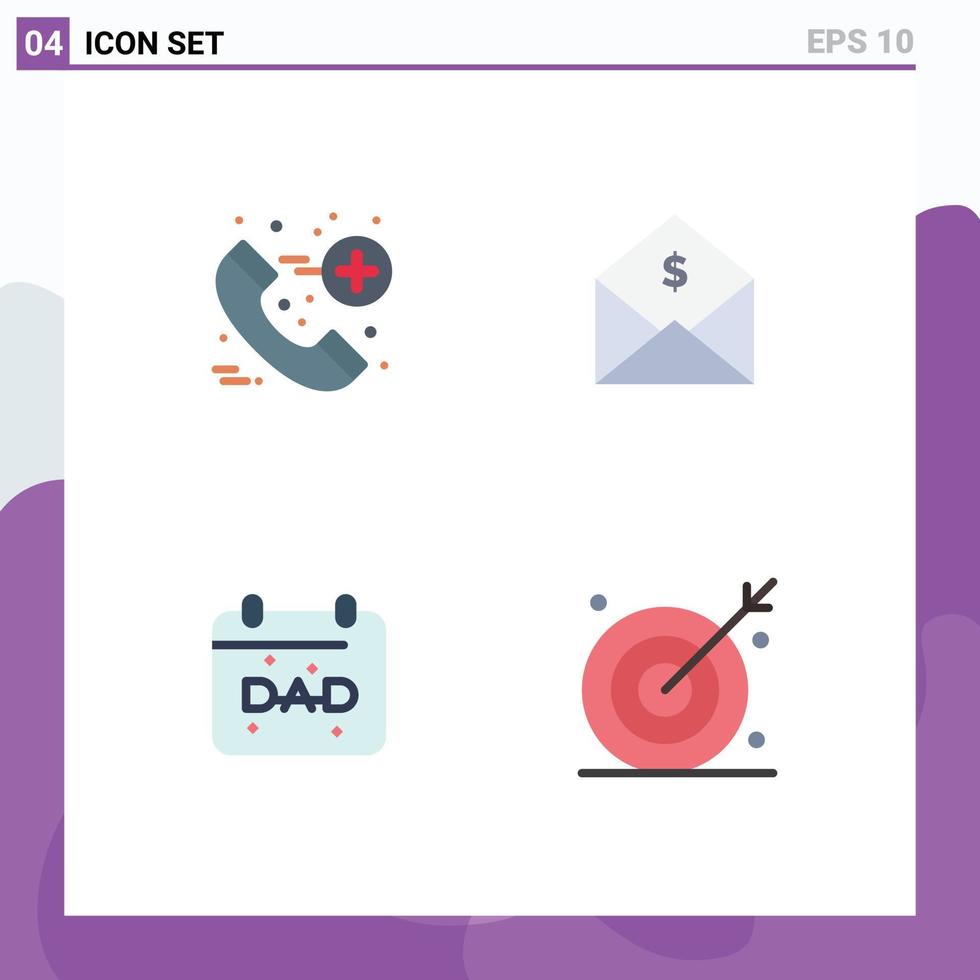 Modern Set of 4 Flat Icons Pictograph of call date dollar money fathers day Editable Vector Design Elements