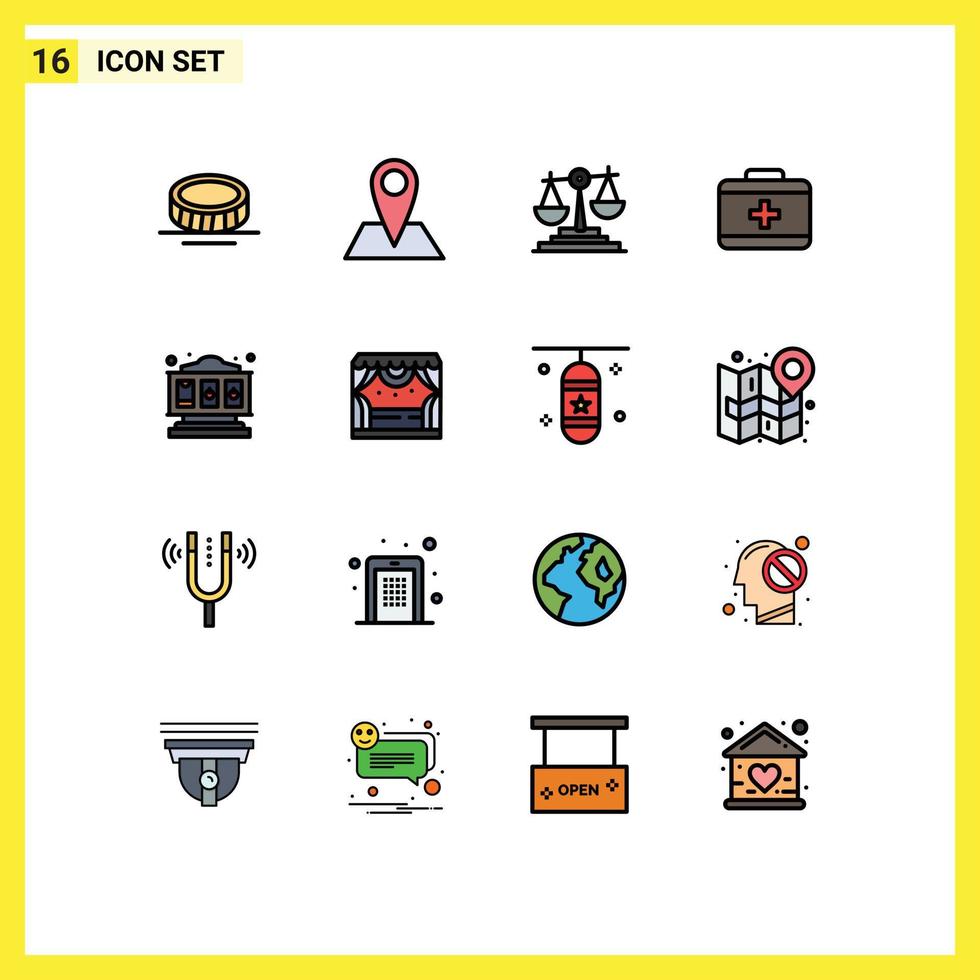 Set of 16 Modern UI Icons Symbols Signs for entertainment game business slot machine healthcare Editable Creative Vector Design Elements