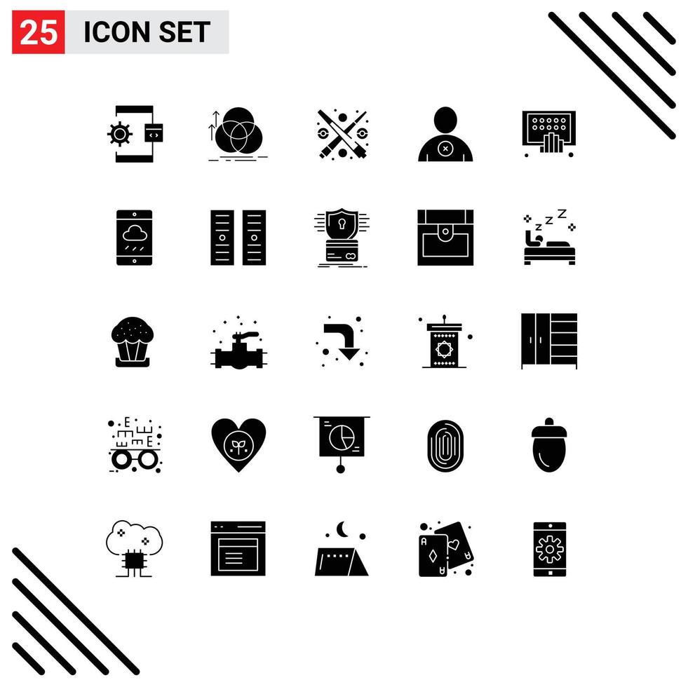 Set of 25 Modern UI Icons Symbols Signs for apps man measurement delete game Editable Vector Design Elements