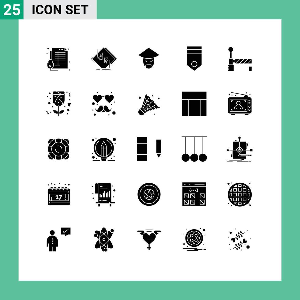 Modern Set of 25 Solid Glyphs and symbols such as rank badge network army monk Editable Vector Design Elements