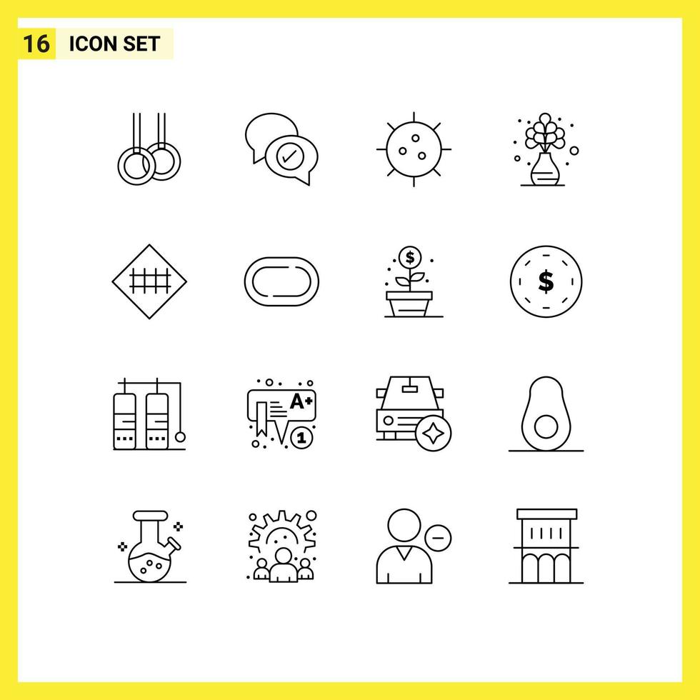 Set of 16 Modern UI Icons Symbols Signs for fence sign flower biology plant home Editable Vector Design Elements