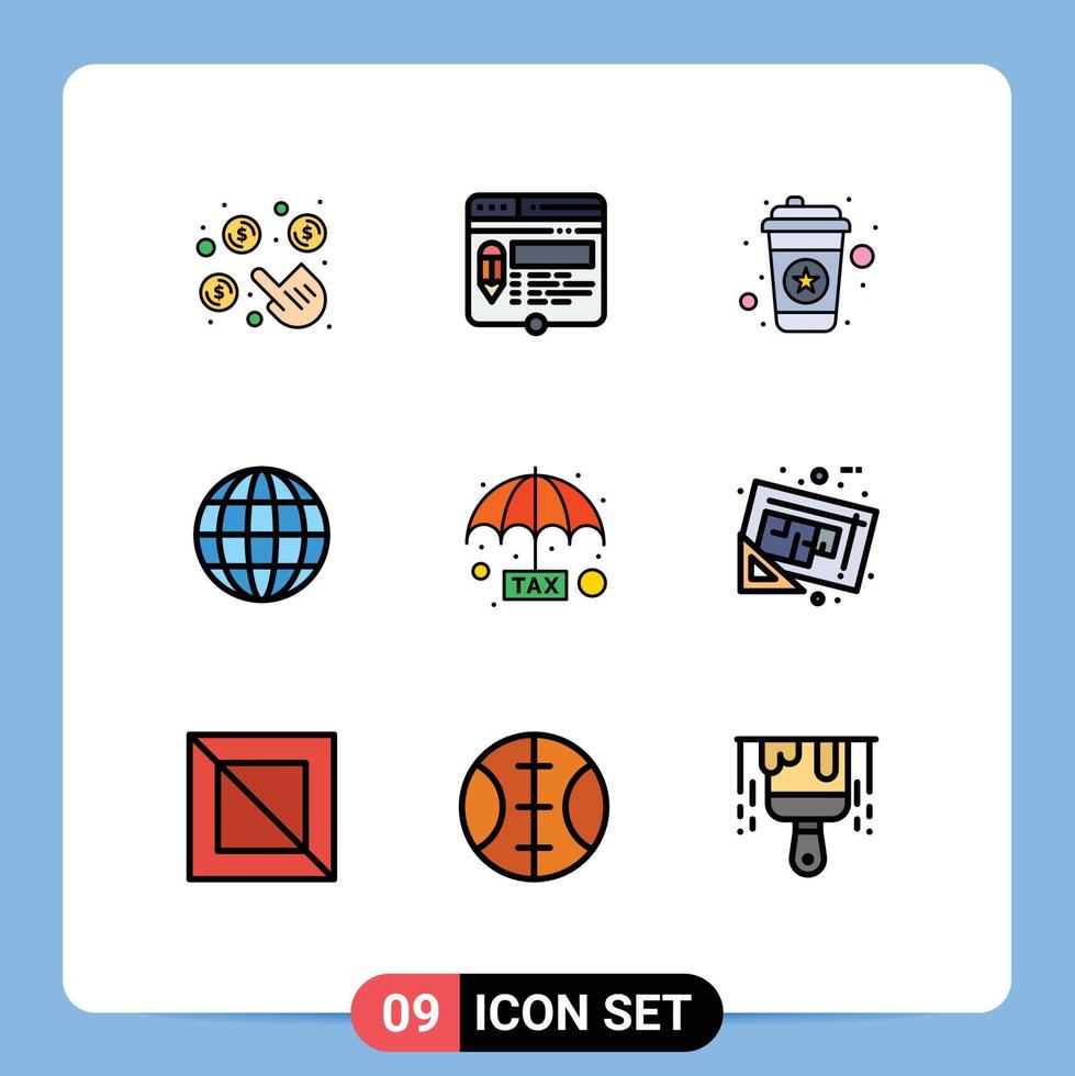 Universal Icon Symbols Group of 9 Modern Filledline Flat Colors of payable world pencil globe drink Editable Vector Design Elements