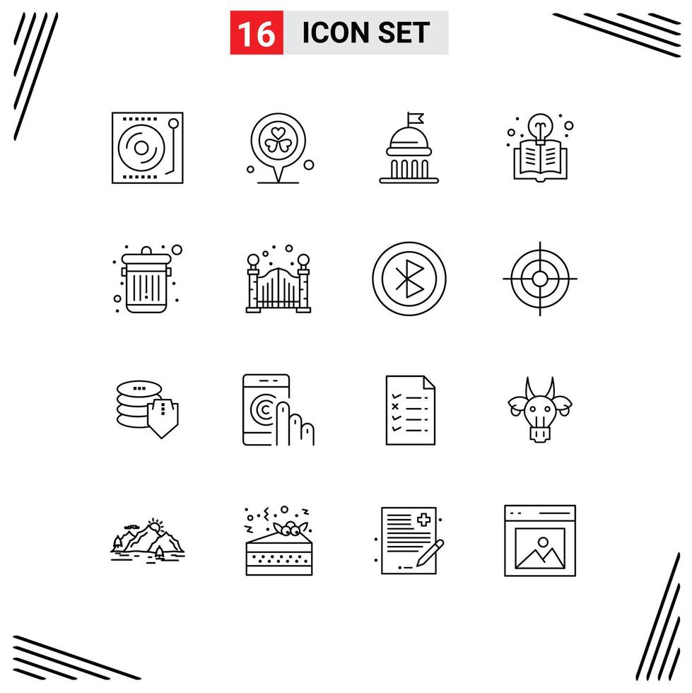 Universal Icon Symbols Group of 16 Modern Outlines of delete light heart education vote Editable Vector Design Elements