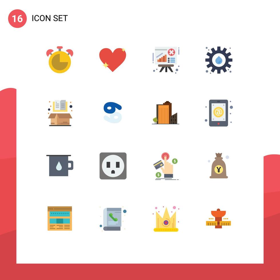 Pack of 16 creative Flat Colors of book industry report gear sales Editable Pack of Creative Vector Design Elements
