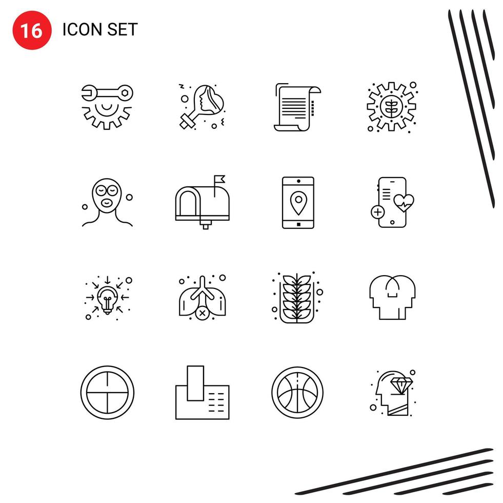Set of 16 Vector Outlines on Grid for beauty plant document gear guidelines Editable Vector Design Elements