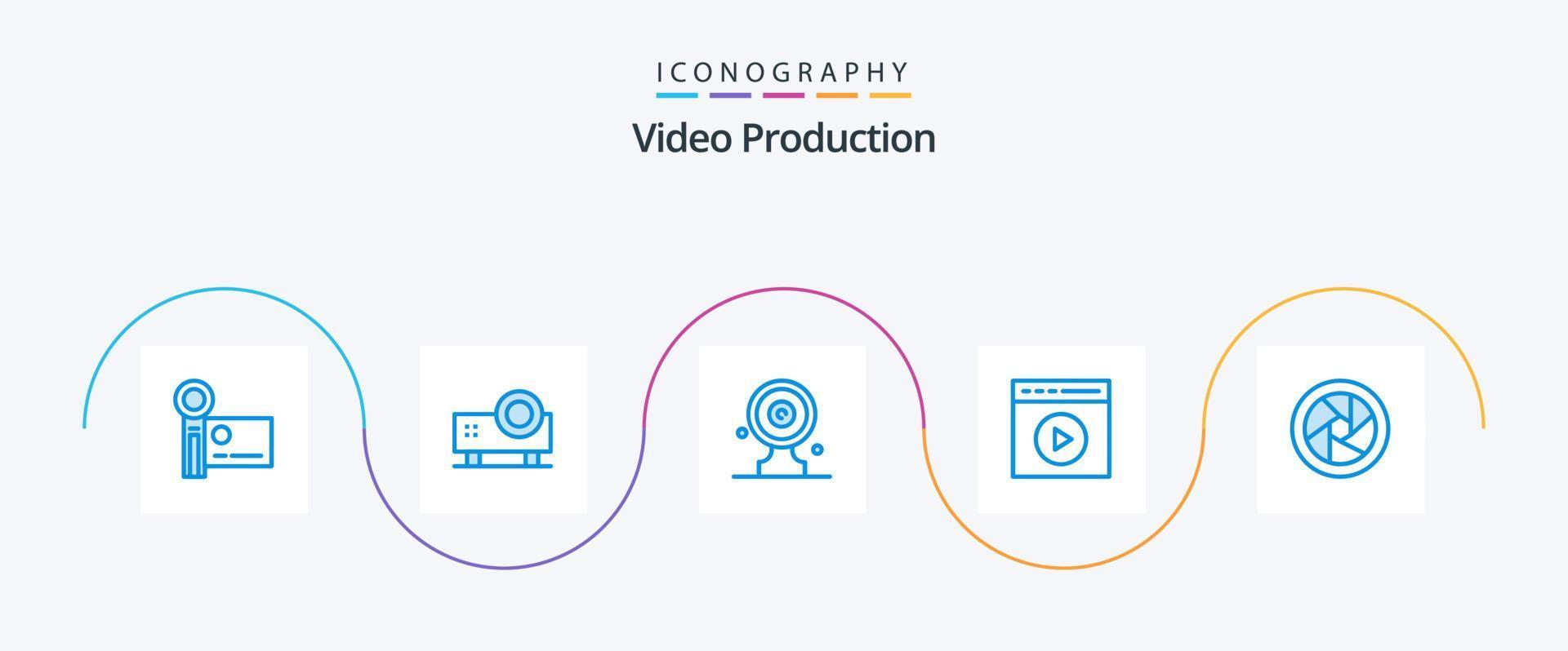 Video Production Blue 5 Icon Pack Including touch play. audio play. slide projector. target board. media target vector