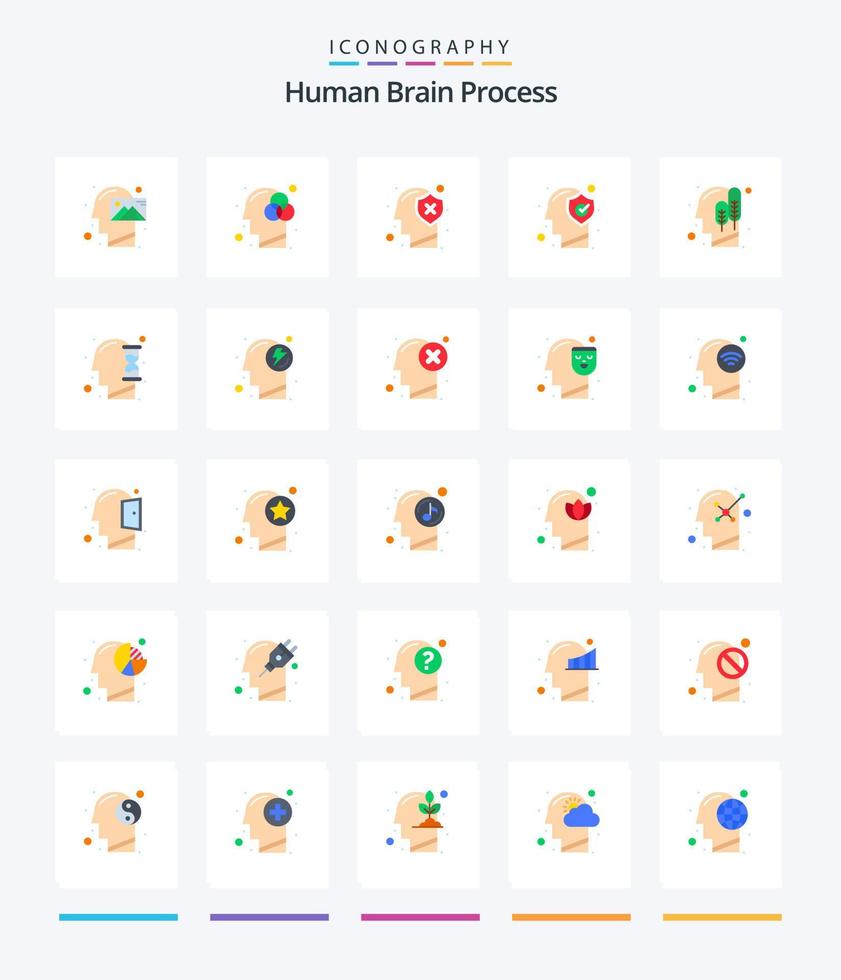 Creative Human Brain Process 25 Flat icon pack  Such As logical. head. color. ecology. protect vector