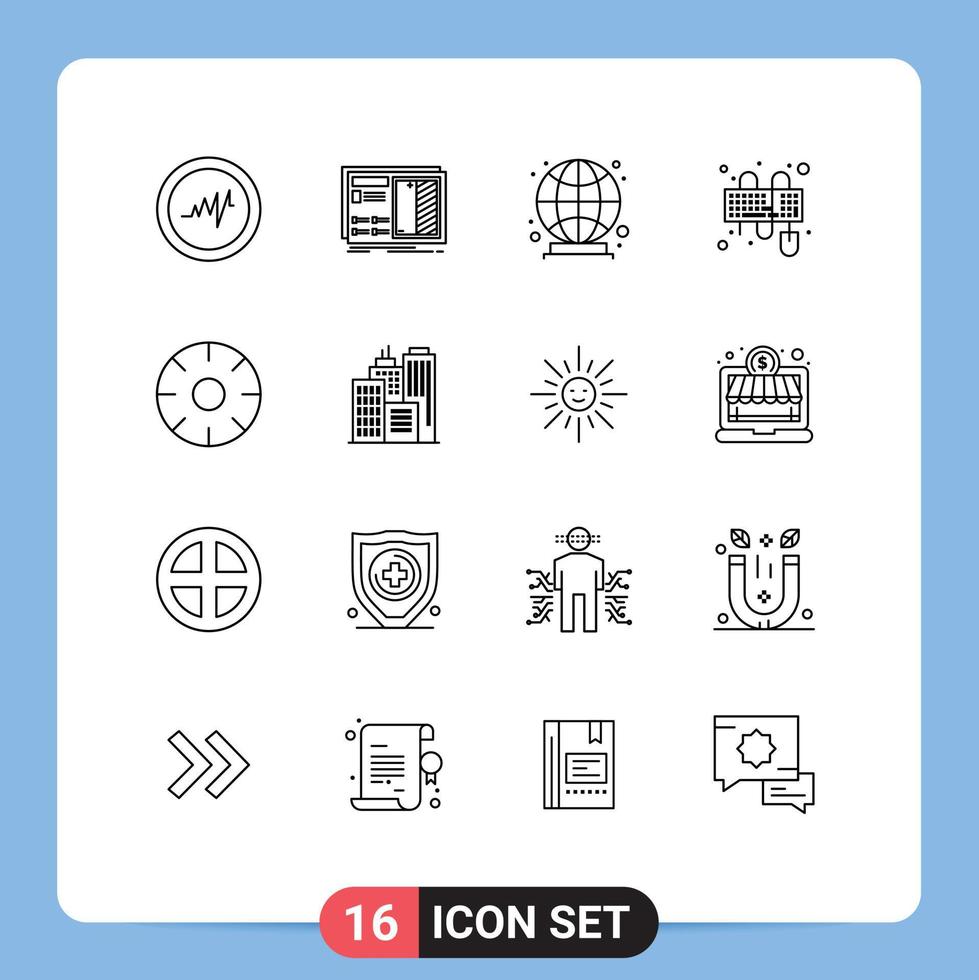 Universal Icon Symbols Group of 16 Modern Outlines of fruits fresh globe food keyboard Editable Vector Design Elements