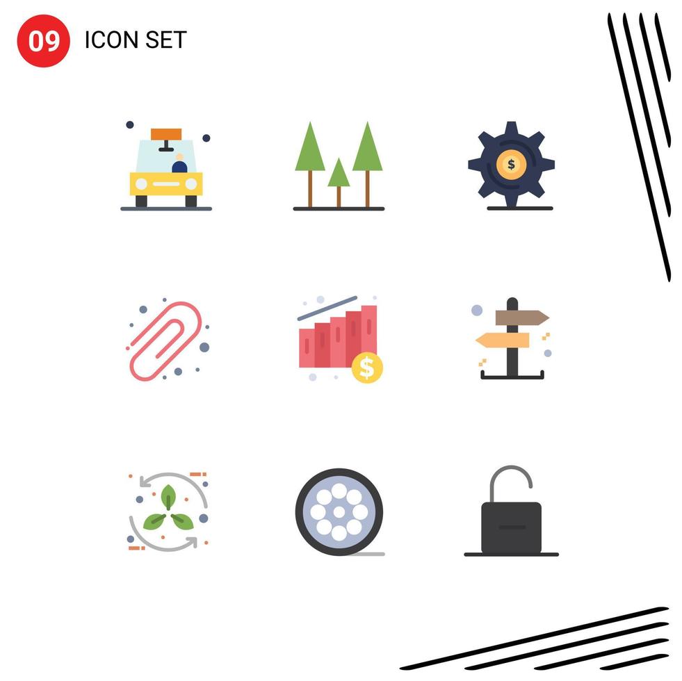 Pictogram Set of 9 Simple Flat Colors of money medical business paper clip back to school Editable Vector Design Elements