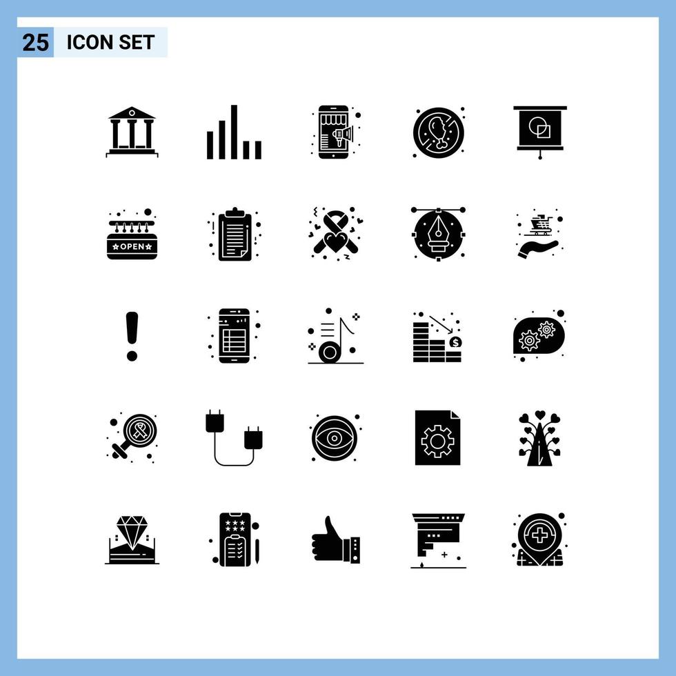 25 Thematic Vector Solid Glyphs and Editable Symbols of projector device shop fresh diet Editable Vector Design Elements