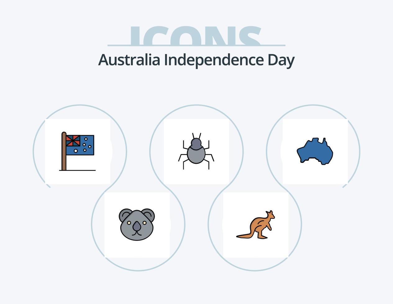 Australia independencia día línea lleno icono paquete 5 5 icono diseño. Australia. ubicación. murciélago. nación. país vector