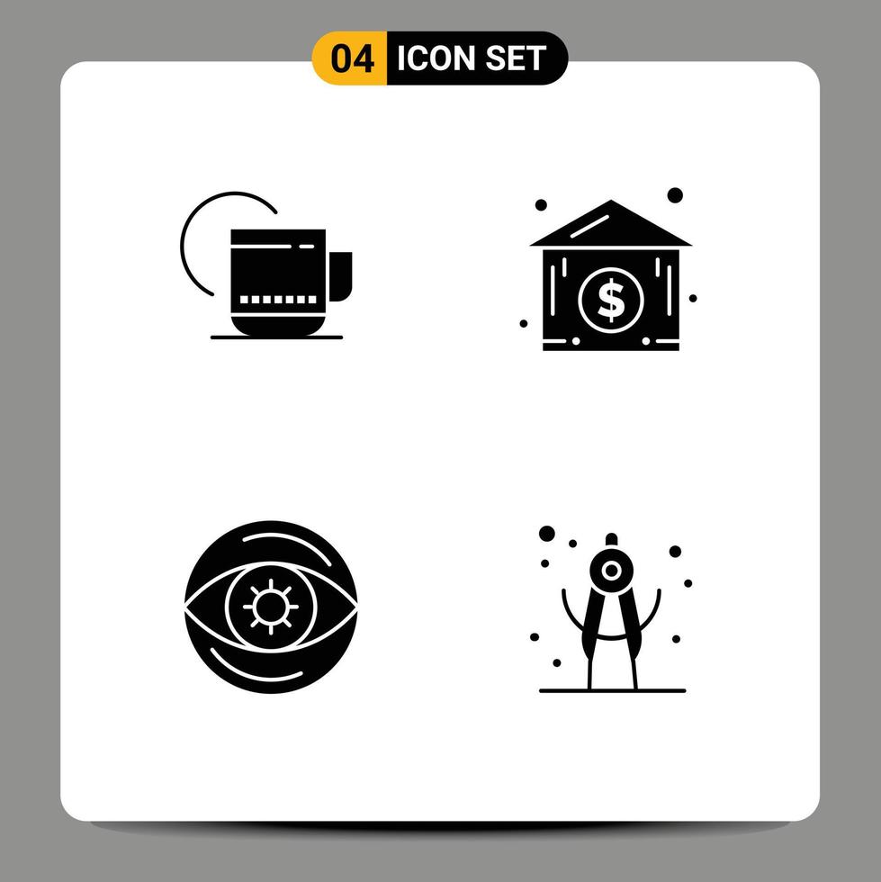 Modern Set of 4 Solid Glyphs Pictograph of tea money service real estate divider Editable Vector Design Elements