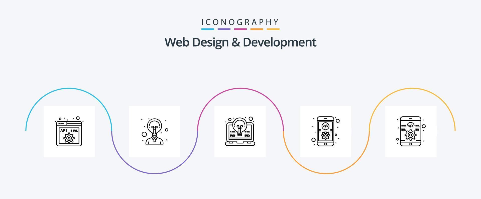 Web Design And Development Line 5 Icon Pack Including development. mobile. coding. development. app vector