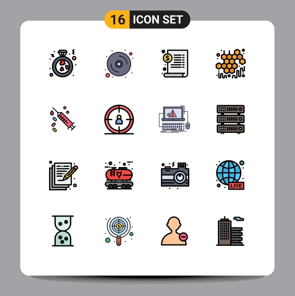 Set of 16 Modern UI Icons Symbols Signs for syringe viscous document sweet autumn Editable Creative Vector Design Elements