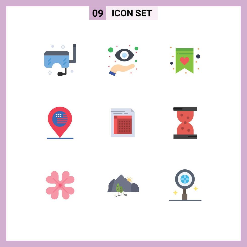 9 Universal Flat Color Signs Symbols of audit map view location wish list Editable Vector Design Elements