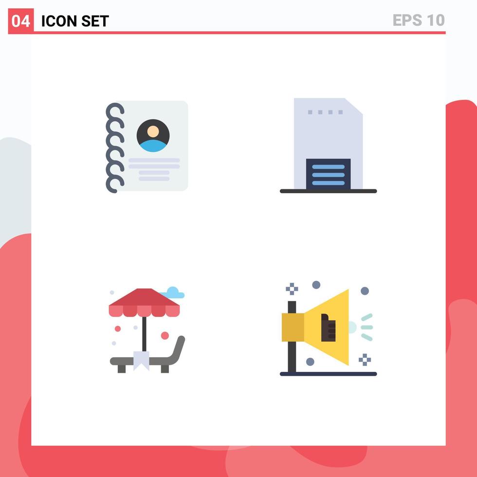 Set of 4 Vector Flat Icons on Grid for contacts sun bed phone hand garden Editable Vector Design Elements