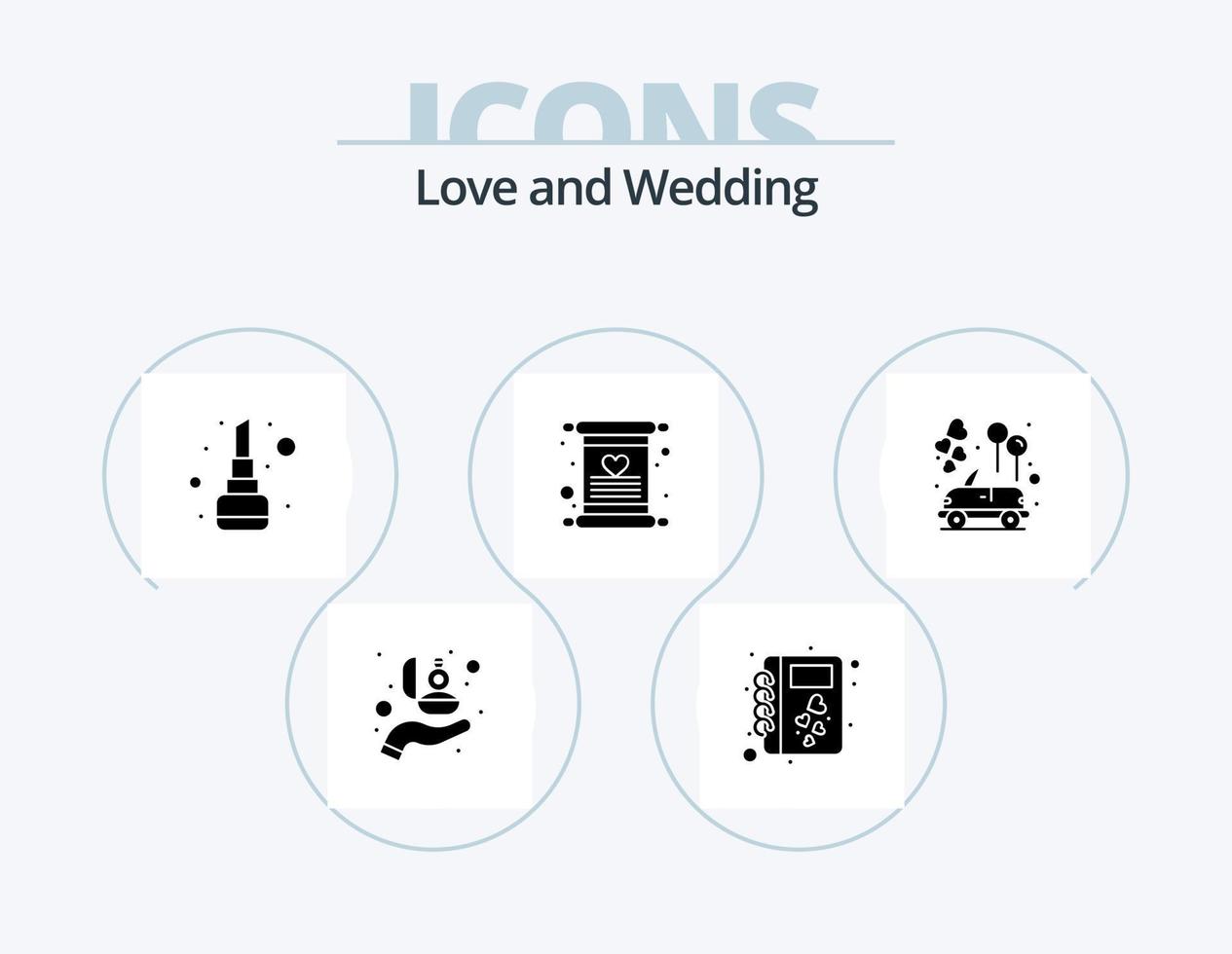 Wedding Glyph Icon Pack 5 Icon Design. car. love. love. invitation. makeup vector