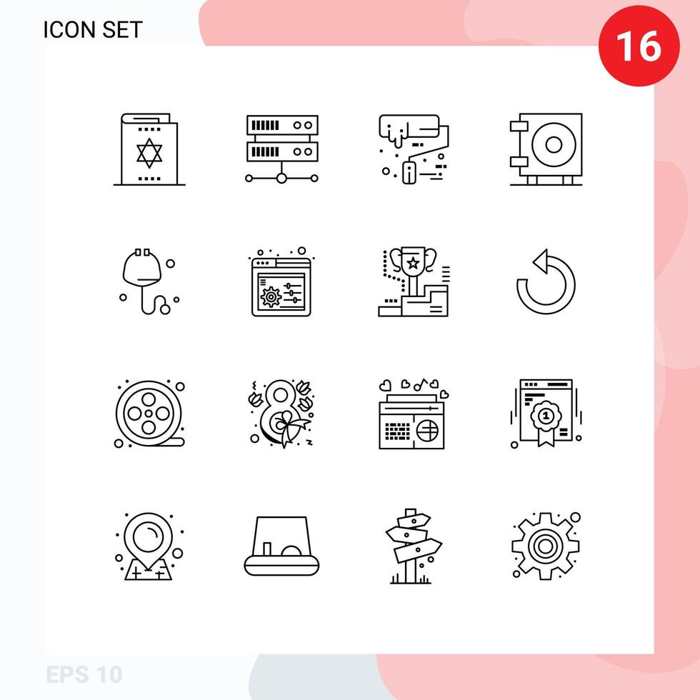 Editable Vector Line Pack of 16 Simple Outlines of stethoscope check paint brush wallet cash Editable Vector Design Elements