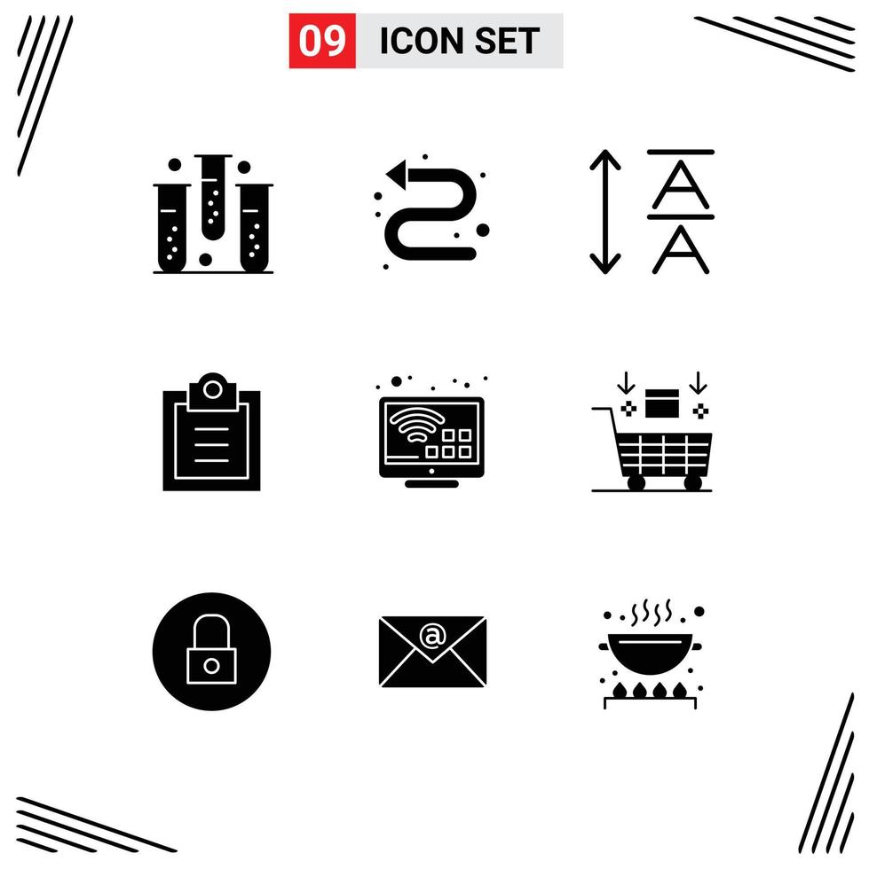 Editable Vector Line Pack of 9 Simple Solid Glyphs of tv internet left entertainment tasks Editable Vector Design Elements