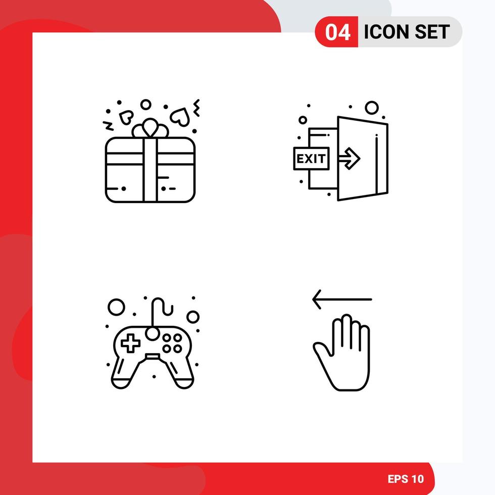 4 Thematic Vector Filledline Flat Colors and Editable Symbols of gift controller heart logout video game Editable Vector Design Elements