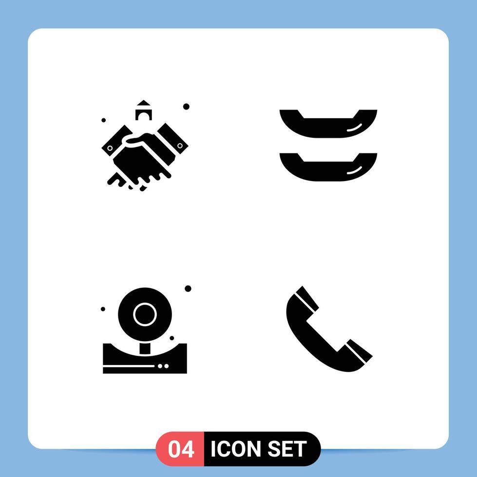 Pictogram Set of 4 Simple Solid Glyphs of agreement bell house kayak call Editable Vector Design Elements