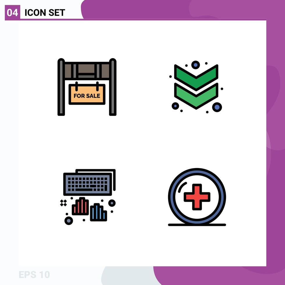 Pack of 4 Modern Filledline Flat Colors Signs and Symbols for Web Print Media such as building programming for sale down health Editable Vector Design Elements