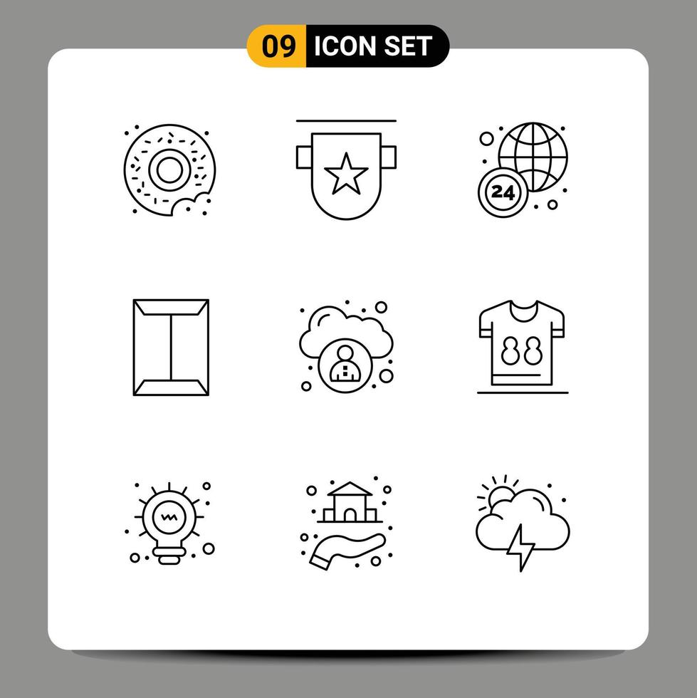Modern Set of 9 Outlines Pictograph of cloud box world wide closet rack Editable Vector Design Elements
