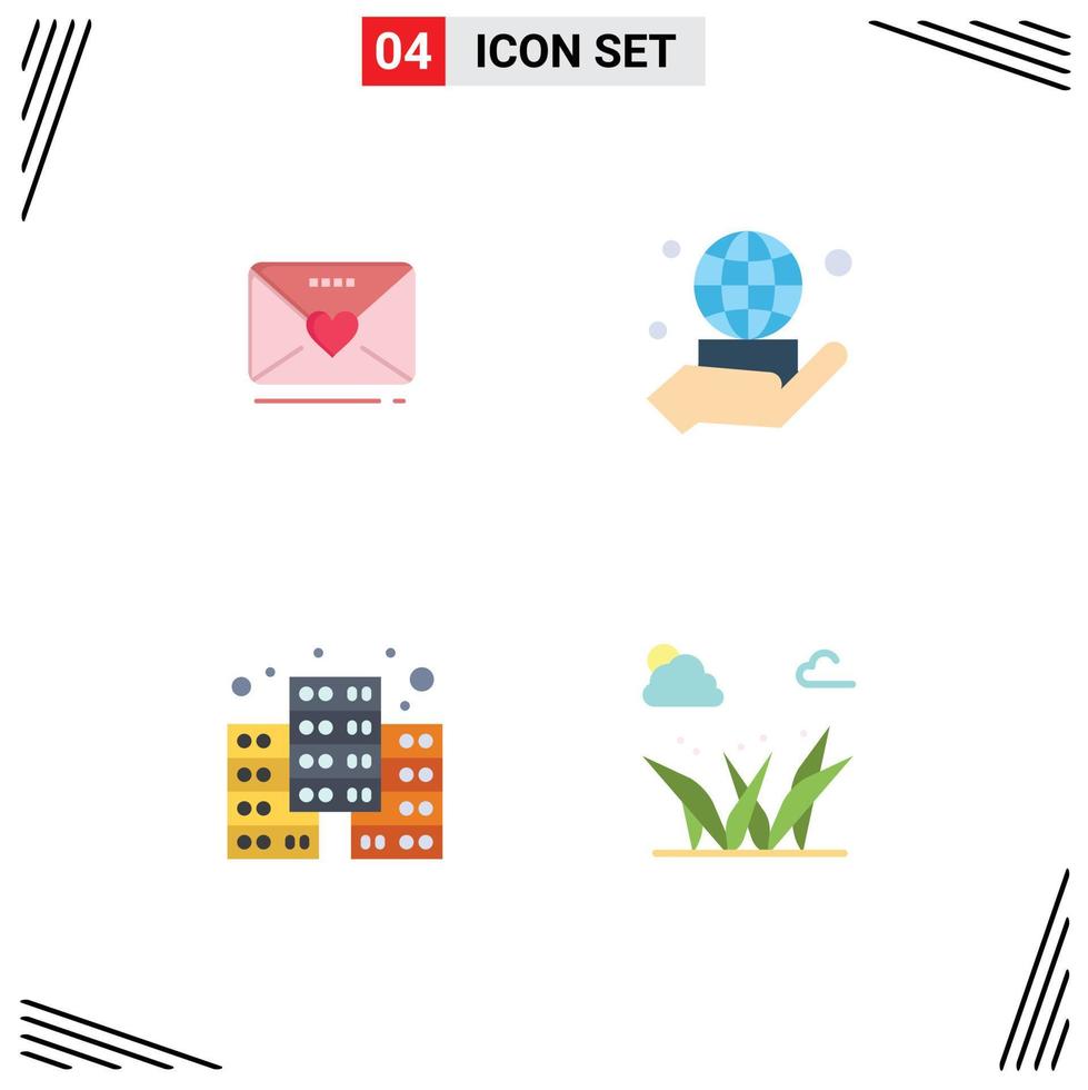 User Interface Pack of 4 Basic Flat Icons of sms economy heart business grass Editable Vector Design Elements