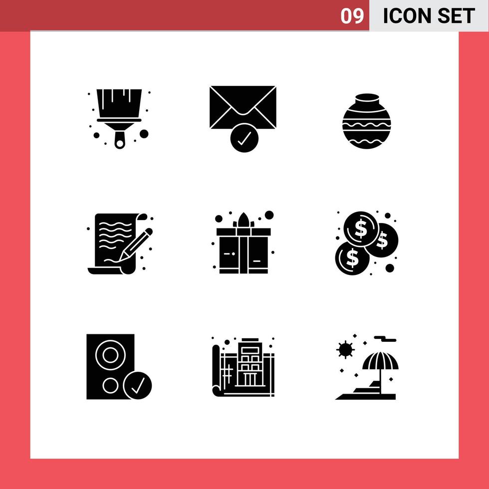 9 Creative Icons Modern Signs and Symbols of present box water file arts Editable Vector Design Elements