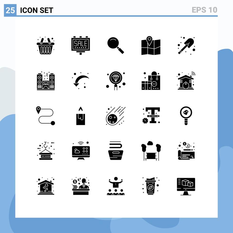 Modern Set of 25 Solid Glyphs and symbols such as celebration firefighter look construction map Editable Vector Design Elements