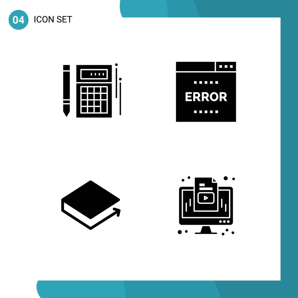 Universal Icon Symbols Group of 4 Modern Solid Glyphs of budget search financial media crypto Editable Vector Design Elements