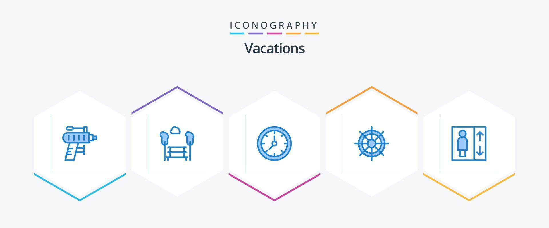 Vacations 25 Blue icon pack including group. wheel. clock. ship wheel. boat vector